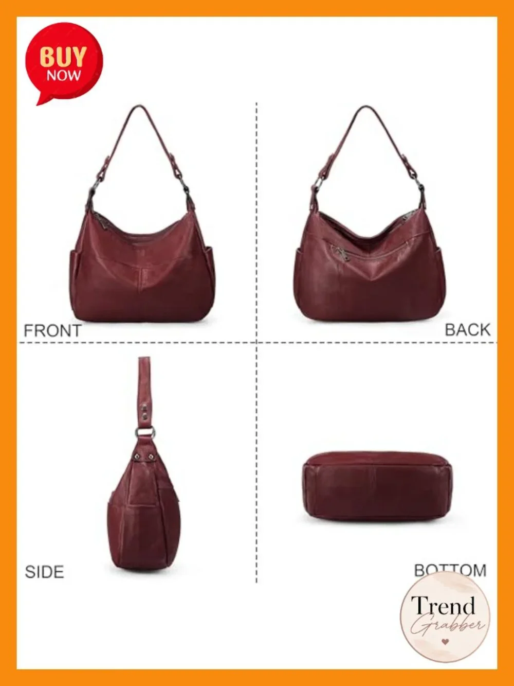 Women's Real Leather Hobo Shoulder Bag Convertible Crossbody Purse 2 Straps
